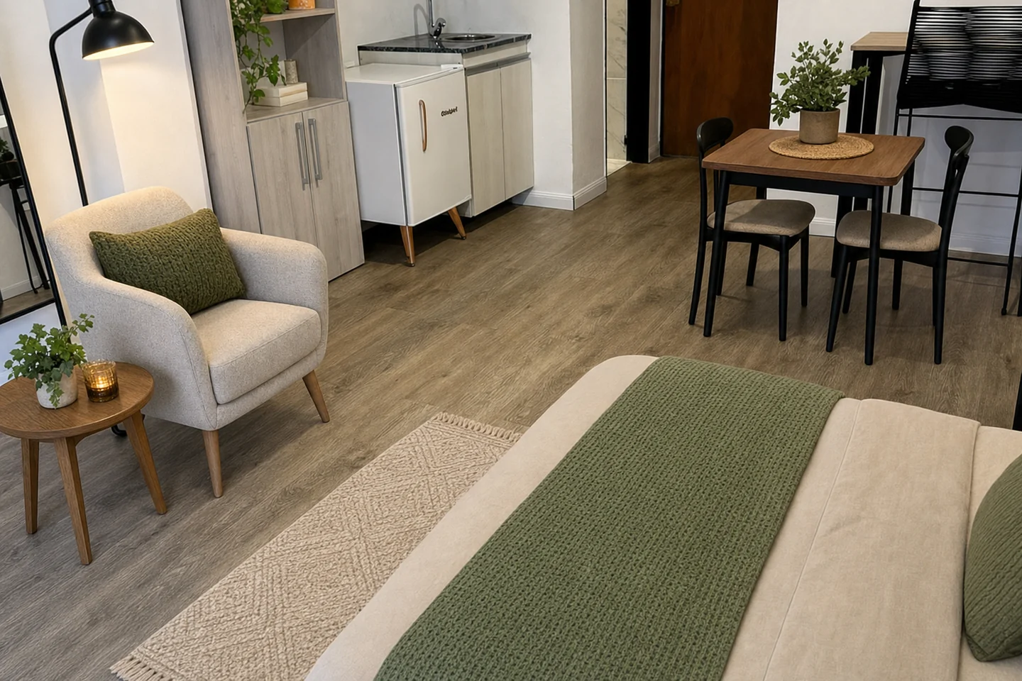 El mismo ambiente con muebles agregados por computadora, a modo ilustrativo