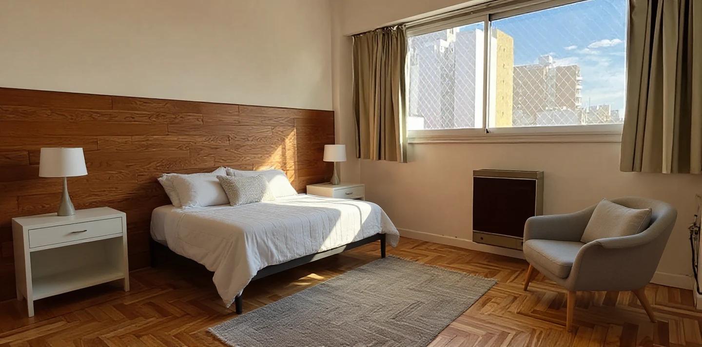El mismo ambiente con muebles agregados por computadora, a modo ilustrativo